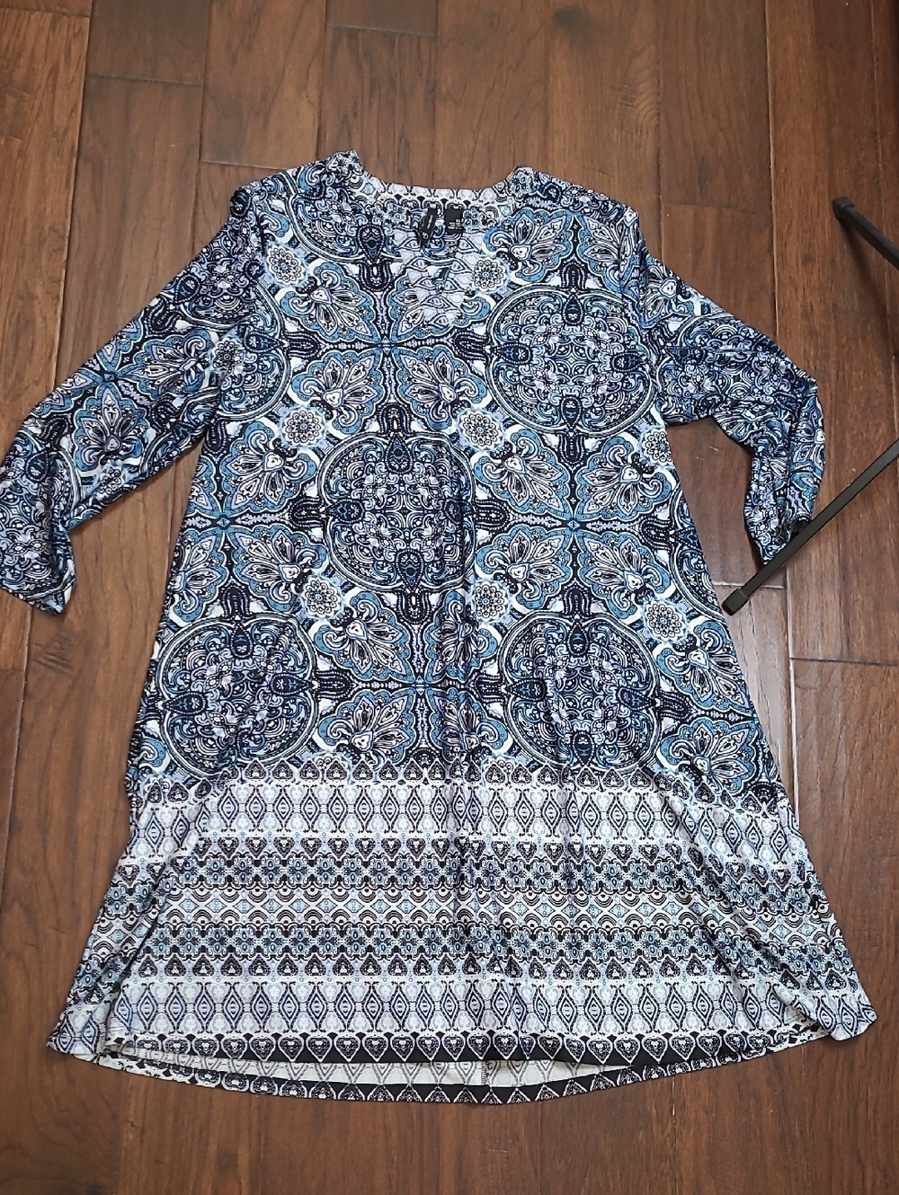 New Directions Blue Paisley Print Long Sleeve Dress size XL